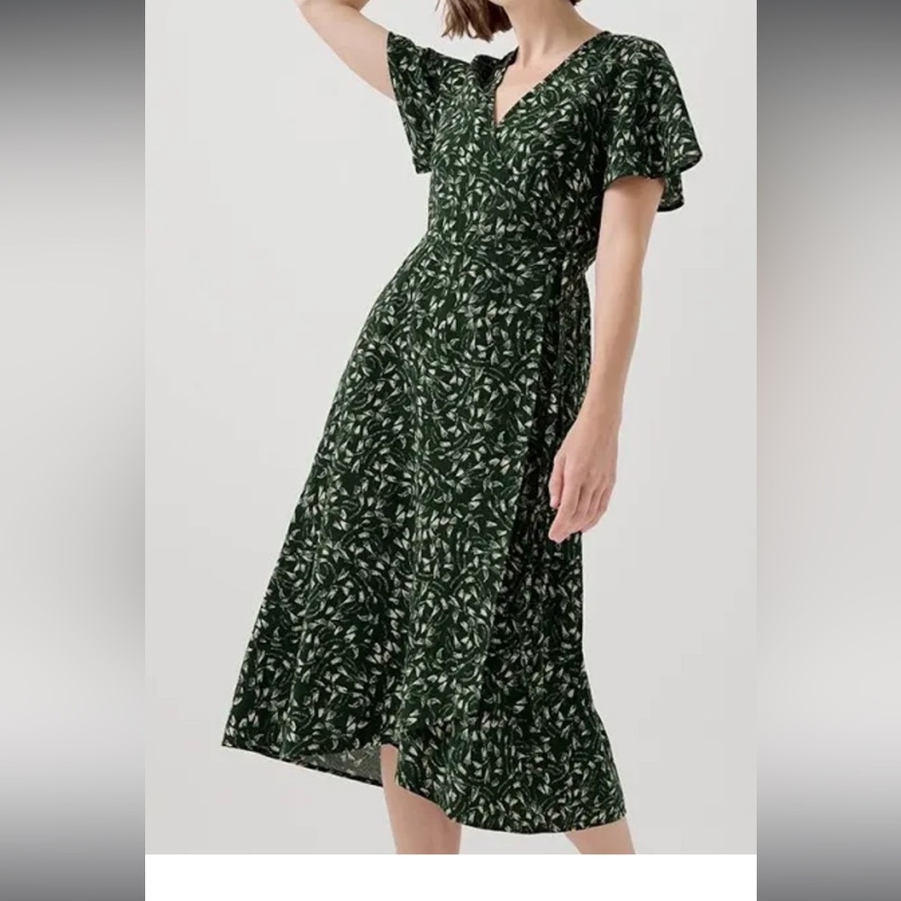 NWT: Pact Cafe Crepe Dark Green Floral Midi Dress